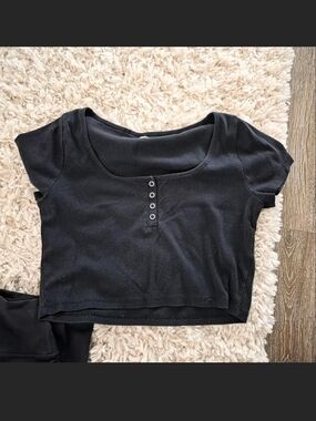 Madewell Black Short Sleeve Henley Crop